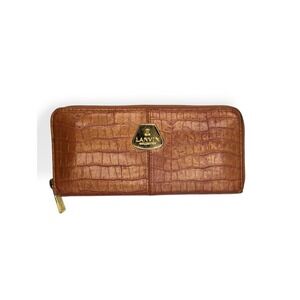 Lanvin Collection Wallet Dark Coral Crocodile Embossed Zip Around Long Accordion